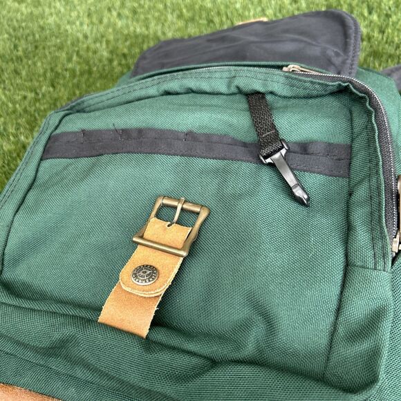 Vtg JANSPORT Backpack western Green canvas & Brown Suede Leather flap zippered main image 8